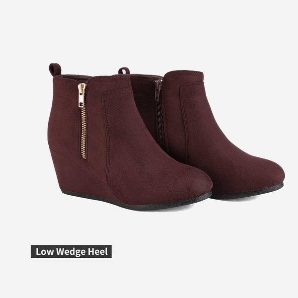 Pointed Toe Suede Wedge Bootie - BURGUNDY SUEDE - 4